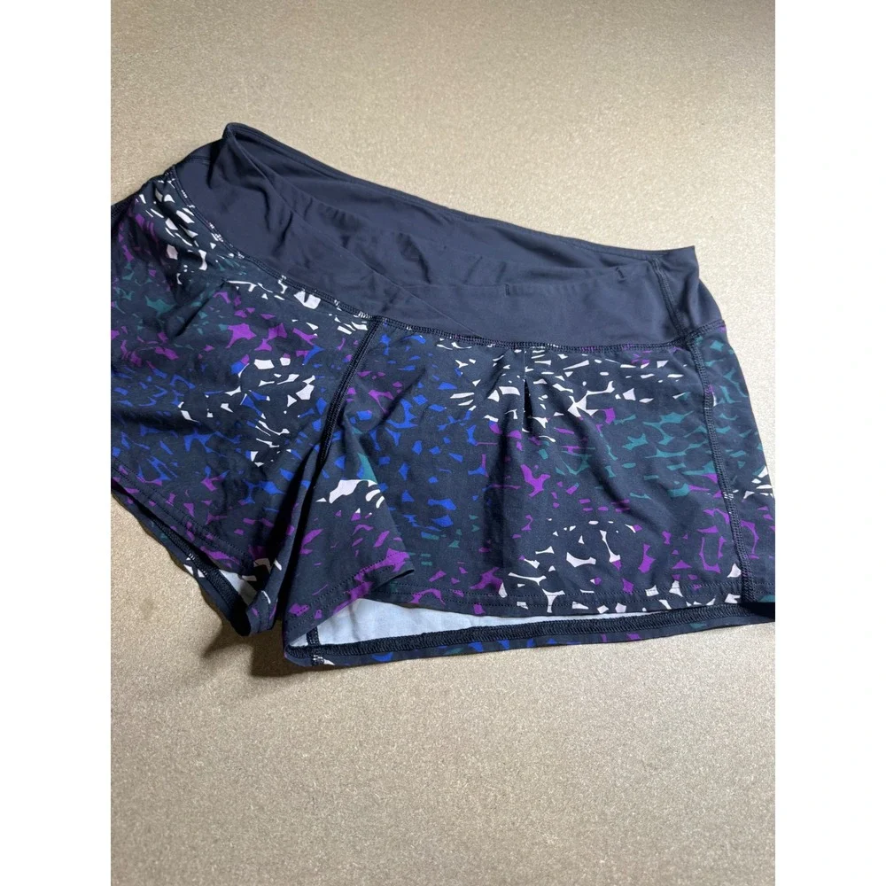Lululemon Run Speed Shorts Confetti Abstract Print Purple‎ Blue Black Womens 10